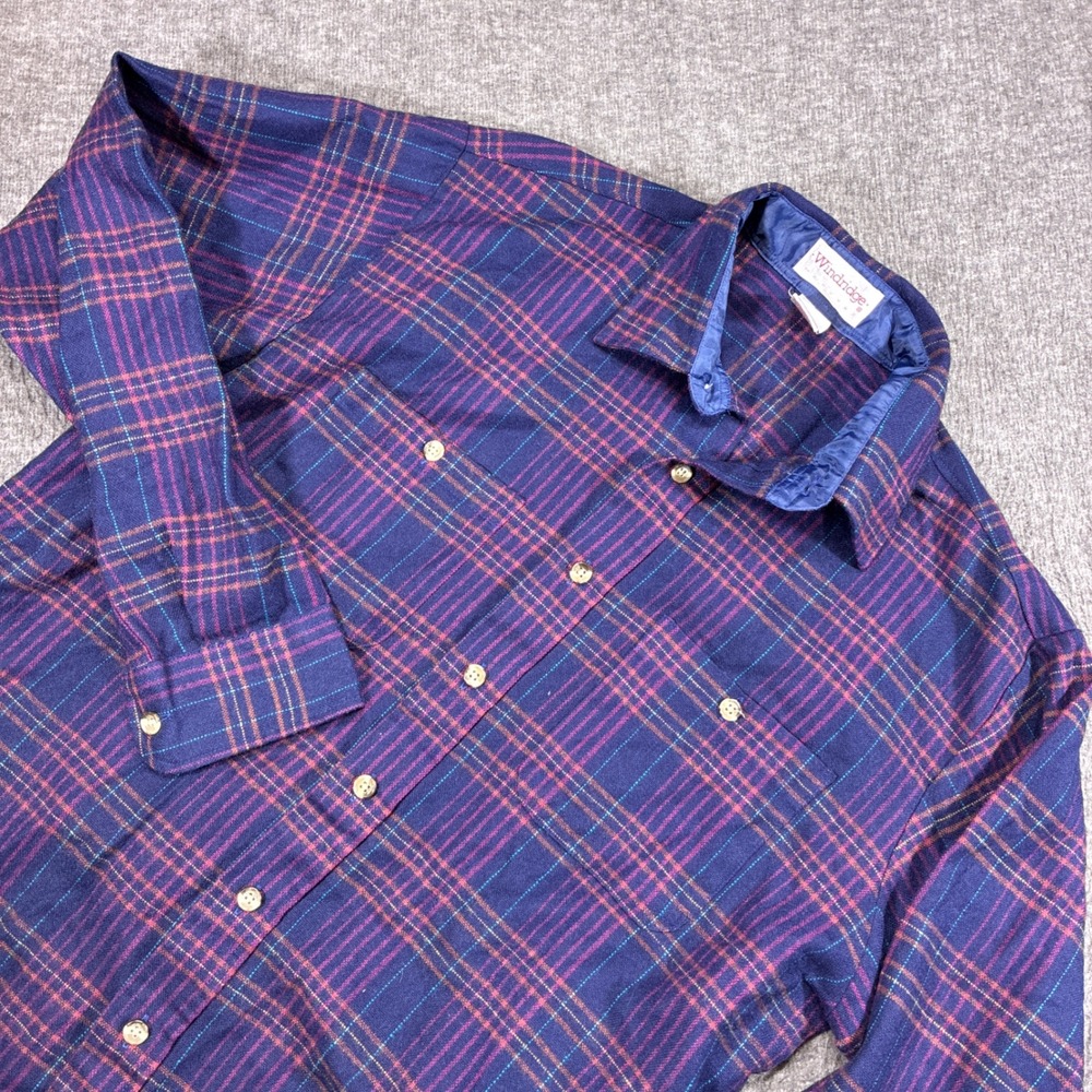 Windridge Flannel Shirt Mens Medium Blue Plaid Vintage Long Sleeve